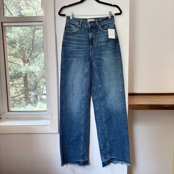 NWT Free People Relaxed Straight Slouch Jeans Denim Dark Wash Blue 26 - Picture 4 of 15